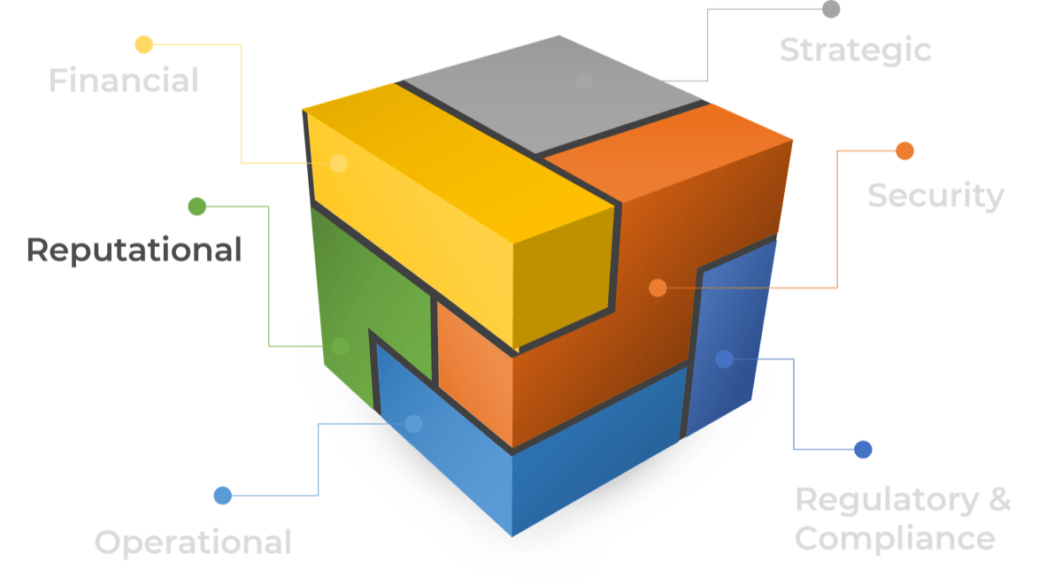 Cube with each multiple colors on each face, similar to a Rubix cube, and the vendor risk component 'Reputational' highlighted.