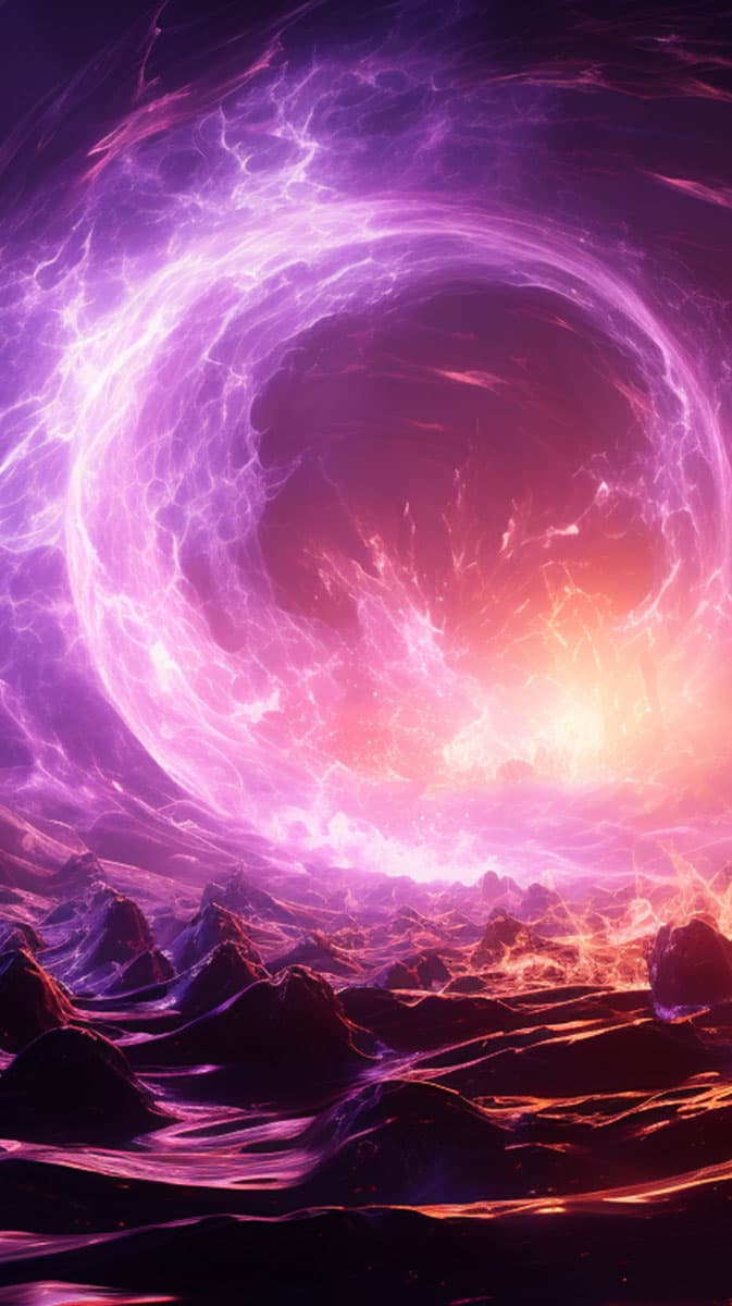 AI generated image from the prompt: A cinematic scene from a fantasy movie called Legend of the 7 Rings. This long shot captures a silver and purple holographic vortex, accent lighting, sunny day, in the style of dynamic action sequences, captured on Phantom High - Speed Camera --c 50 --ar 16:9 --s 750 AI generated image from the prompt: A cinematic scene from a fantasy movie called Legend of the 7 Rings. This long shot captures a silver and purple holographic vortex, accent lighting, sunny day, in the style of dynamic action sequences, captured on Phantom High - Speed Camera --c 50 --ar 16:9 --s 750